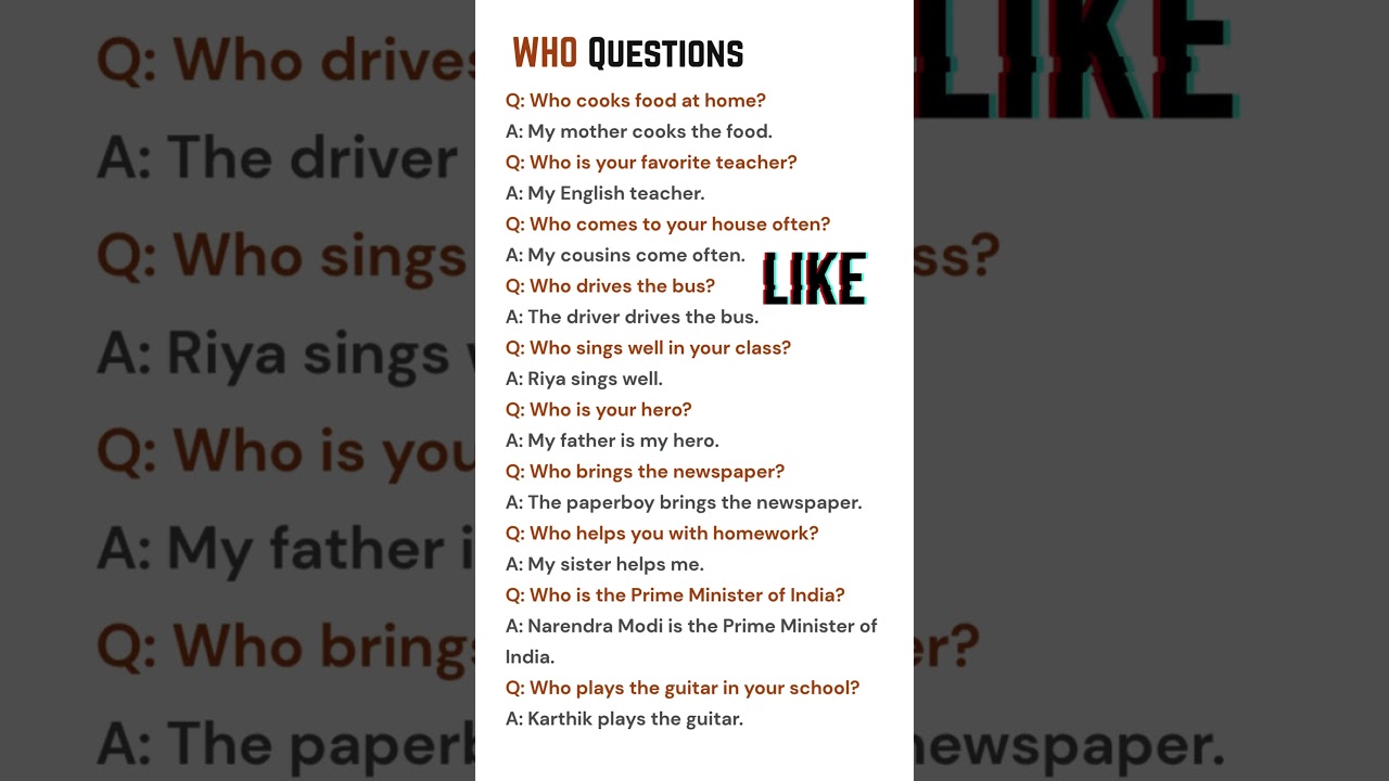 Who Questions in English | WH Questions with Simple Answers for Kids & Beginners #shorts #english