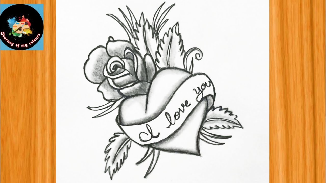 Happy Valentine's Day Drawing || How To Draw Rose Flower With Heart ❤️|| Love Heart Drawing.