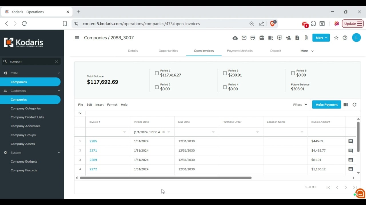 Operations Portal - Filter Open Invoices by Date Range
