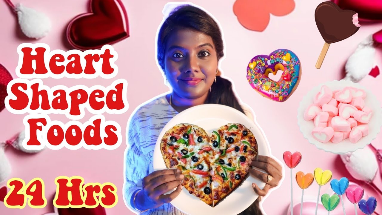 24 Hours Heart Shape Food Challenge | 24 Hours Eating Challenge