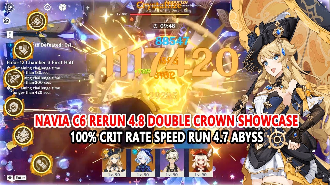 Navia C6 Rerun 4.8 Double Crown Showcase : 100% Crit Rate Speed Run 4.7 Abyss