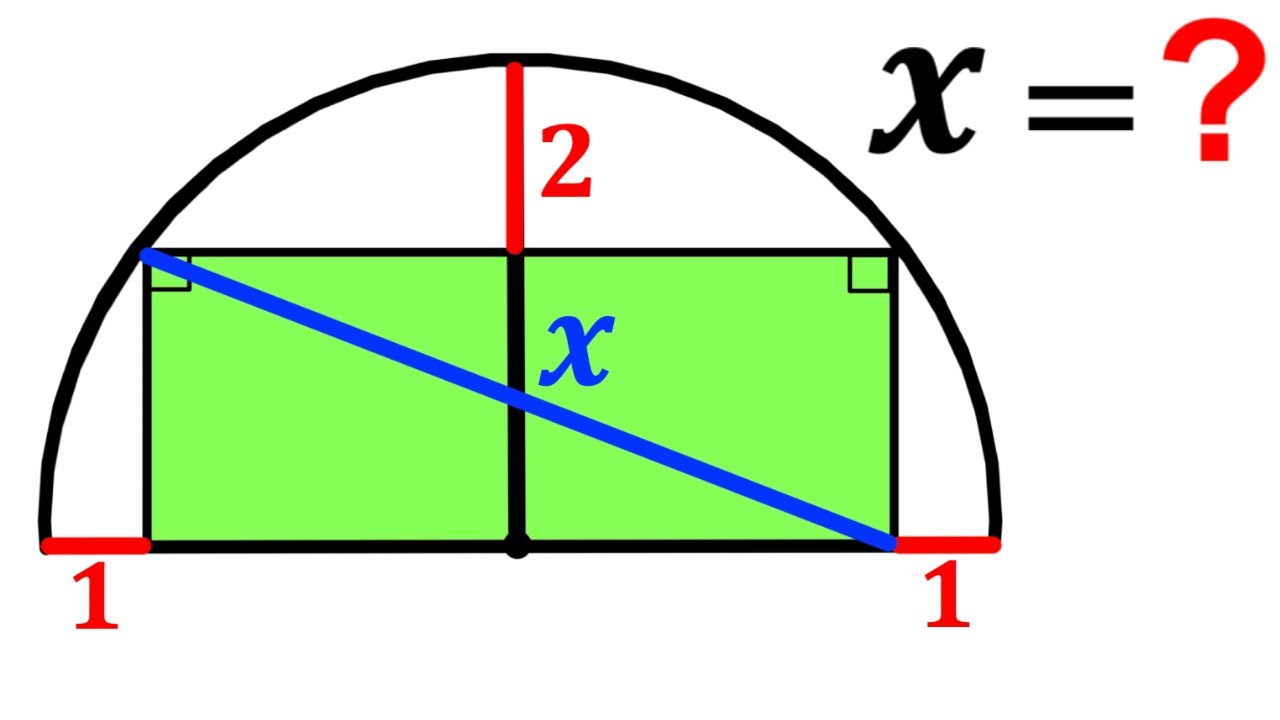 Can you find the diagonal length X? | (Semicircle) | #math  #maths | #geometry
