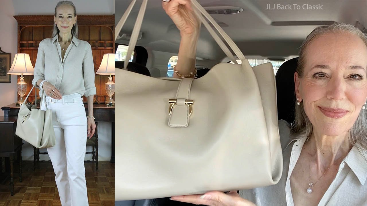 Classic, Elegant Summer Style: Ferragamo Tote, Linen Shirt, White Jeans OOTD