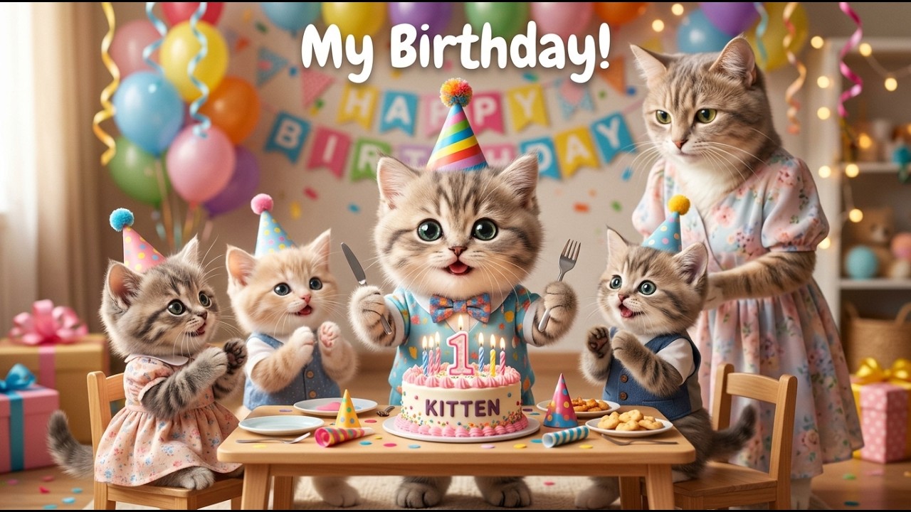 A Birthday Cat Celebration with Cute Cats and Fun Decorations 💙| Cute Cats Daily