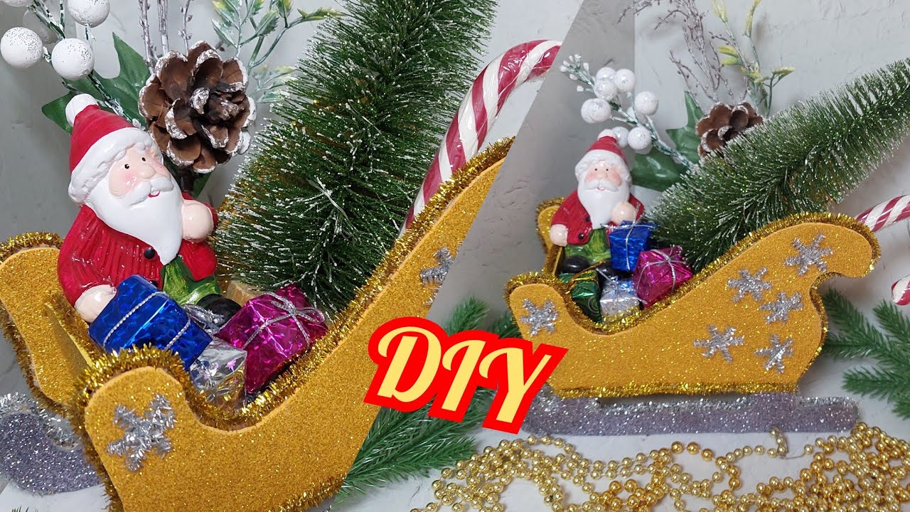 КАК СДЕЛАТЬ НОВОГОДНИЕ САНИ.НОВОГОДНИЕ ПОДЕЛКИ из картона своими руками. DIY Christmas crafts.
