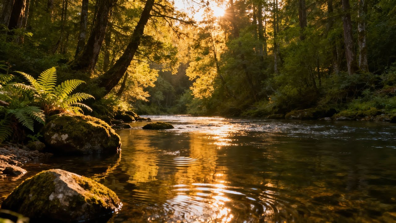 Golden Hour Forest Stream | 1 HR Relaxation & Focus 4K UHD