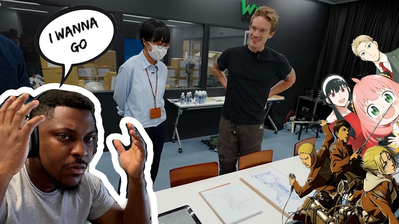 PewDiePie went to Attack on Titan's studio! And he got to draw with them!