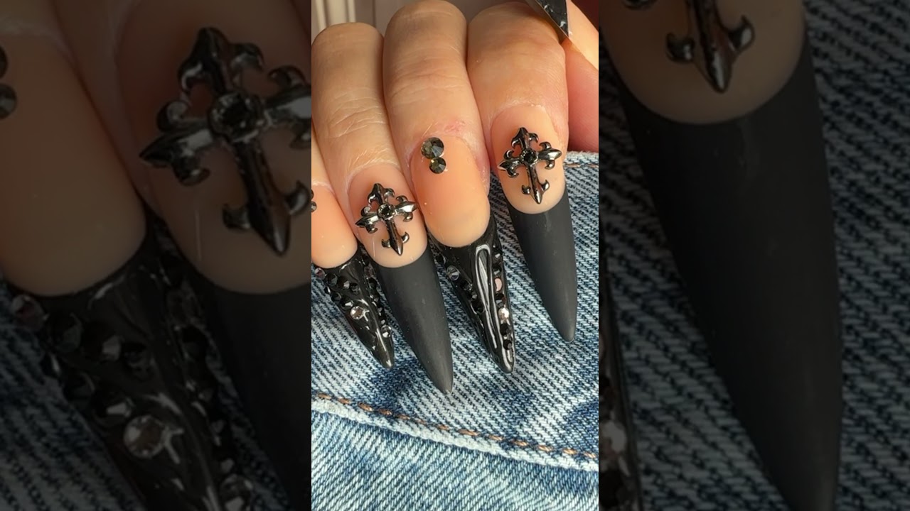 Black stiletto press on nail tips from Makartt . #nailproducts #subscribe for more nail content.