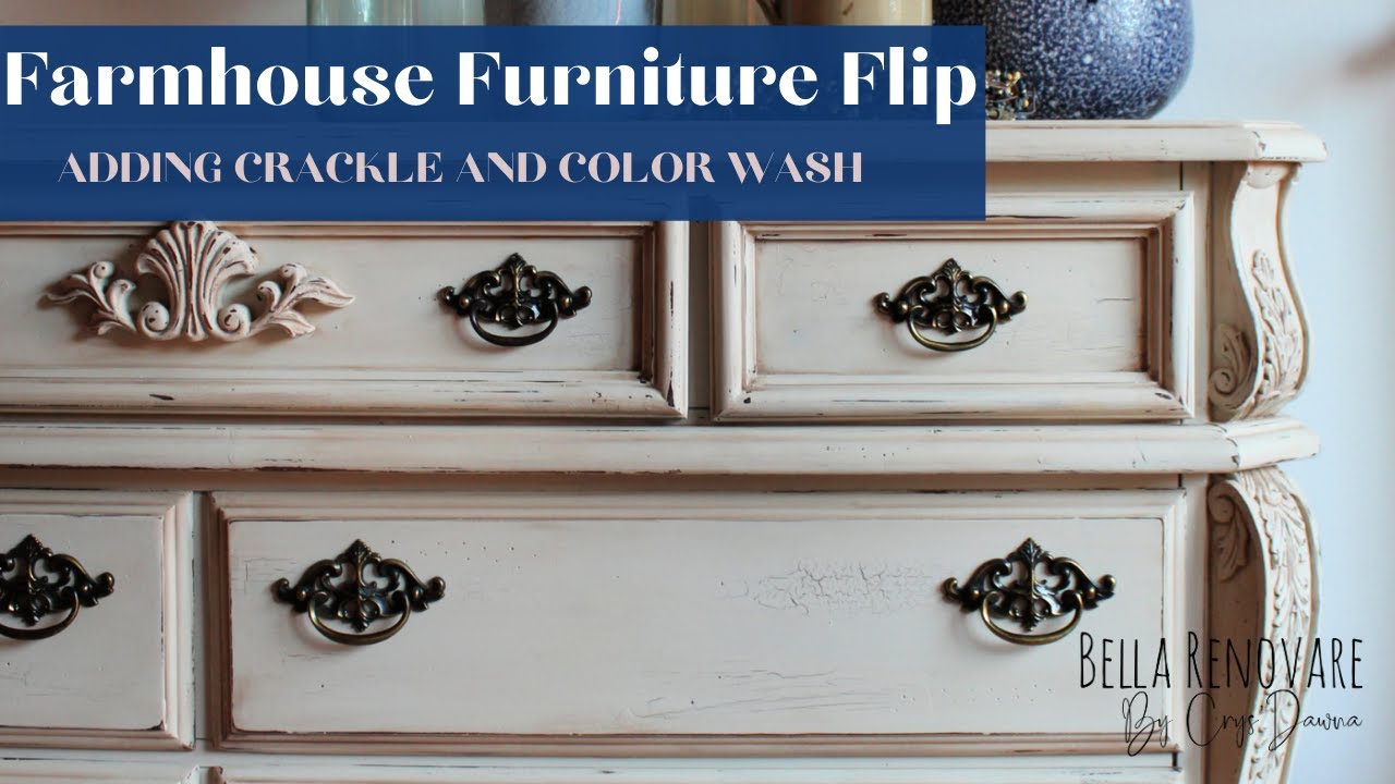 Farmhouse Furniture Makeover - Adding Crackle Effect and A Paint Color Wash