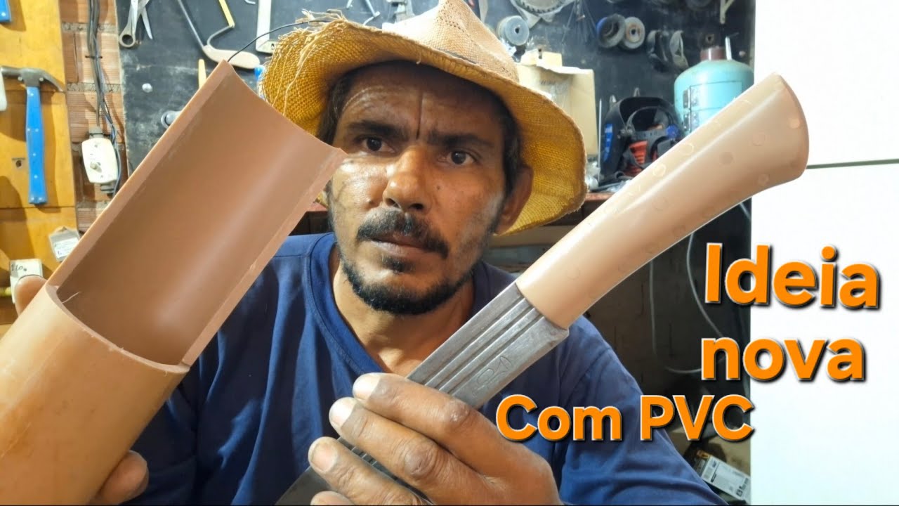 Método novo cabo de faca feito de cano PVC Com rebite de PVC !!