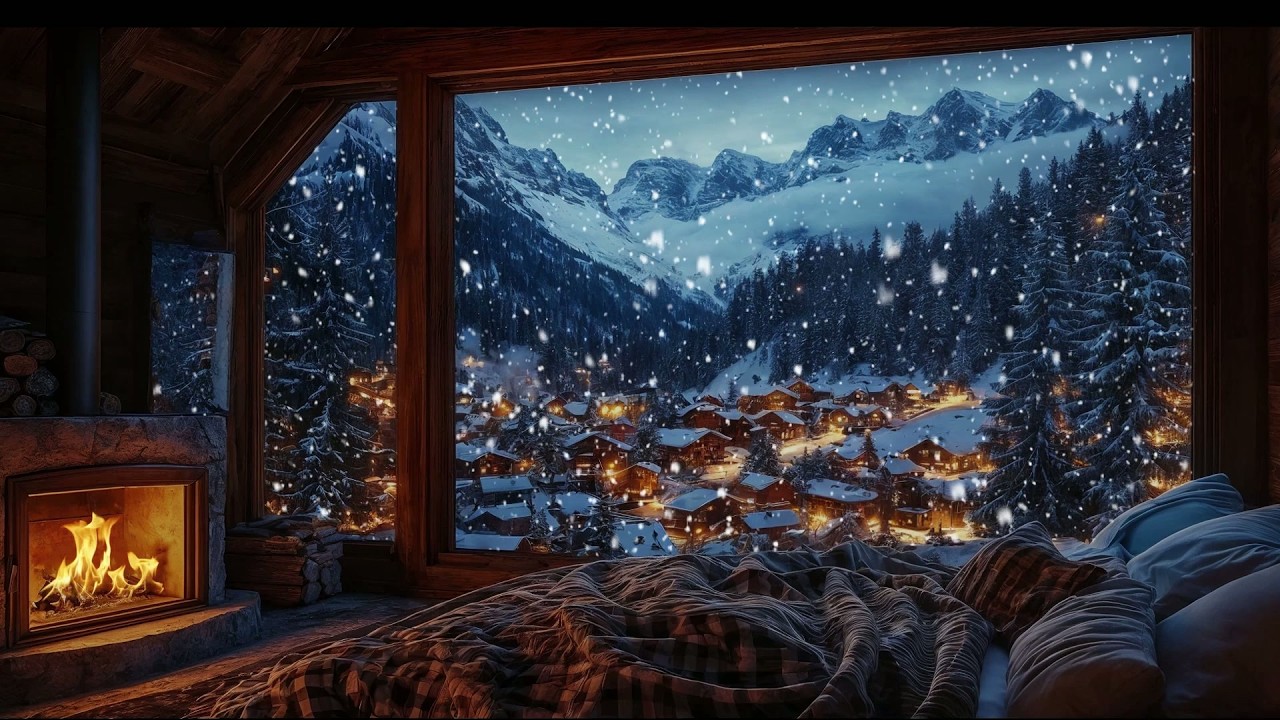 Cozy Winter Cabin Ambience 🔥 | Calm Snowstorm with Cozy Fireplace Sounds to Relax & Sleep Deeply
