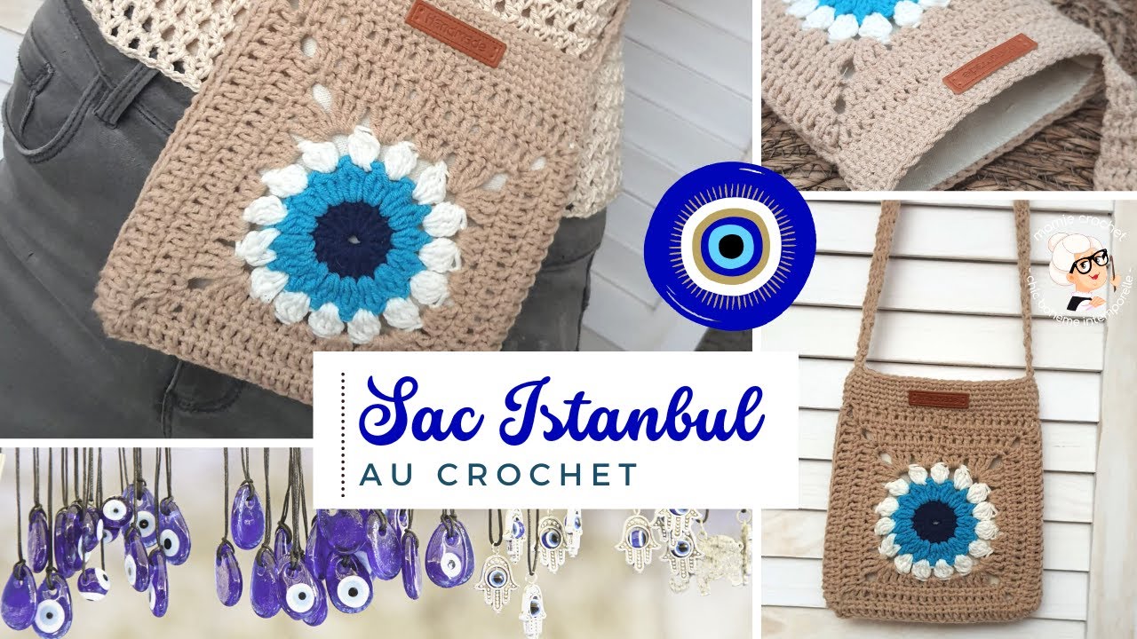 🧶 POCHETTE SAC TENDANCE ISTANBUL MAUVAIS OEIL NAZAR TURC 🧶AU CROCHET TUTO pas a pas  @Mamie Crochet