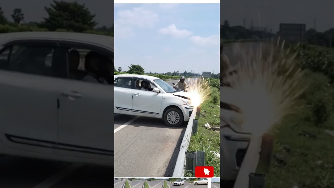 Shocking Highway Car Crash Railing Collision Sparks Flying Viral Video Footage #CarCrash #Accident