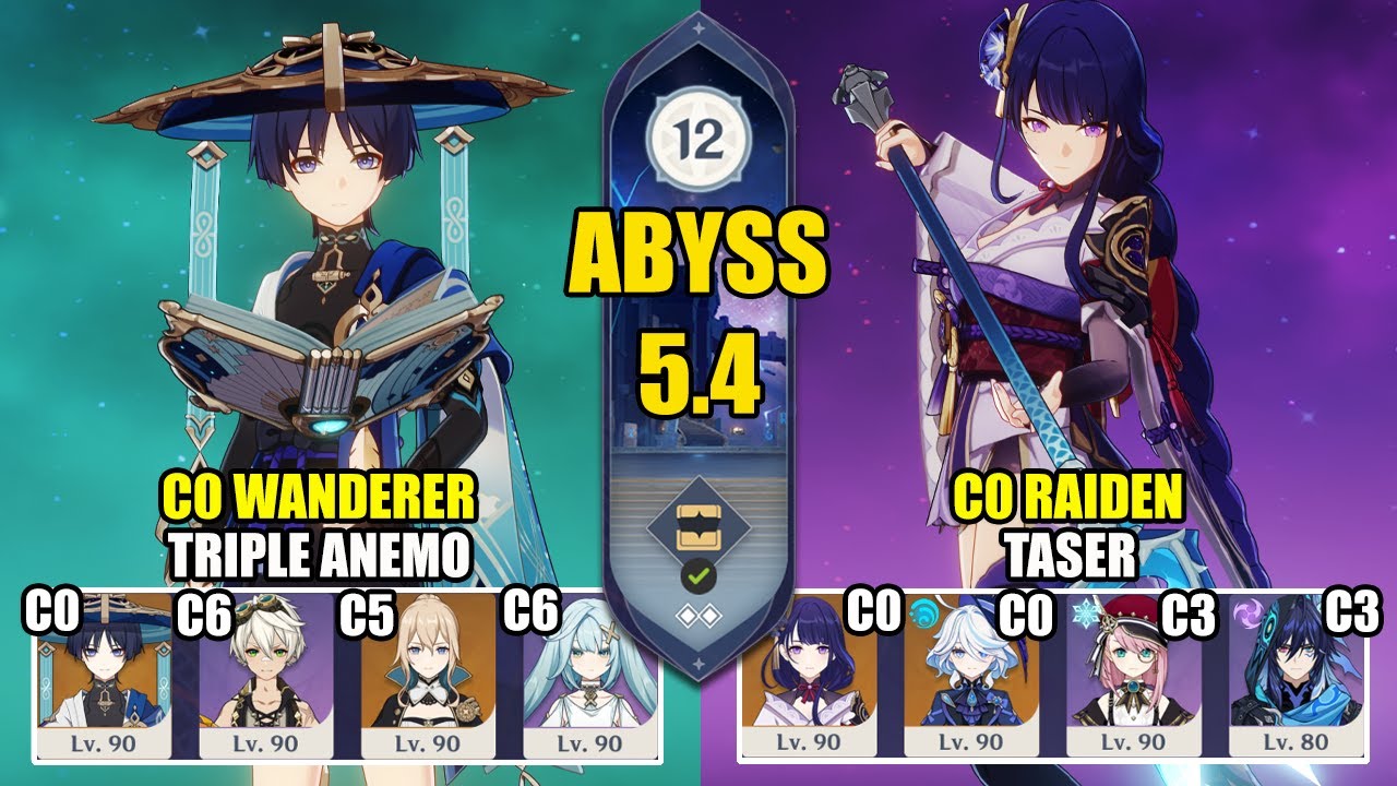 C0 Wanderer Triple Anemo & C0 Raiden Shogun Taser | Spiral Abyss 5.4 | Genshin Impact 【原神】