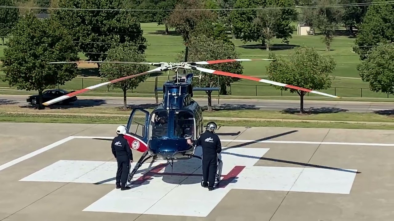 Air Evac starting up and taking off from St Franis hospital 