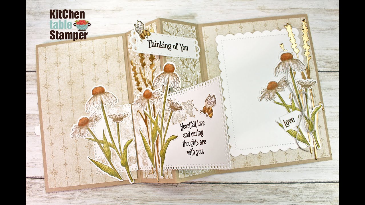 How to make an M Fold Card Tutorial using Stampin' Up! Harvest Meadow Suite - Kitchen Table Stamper