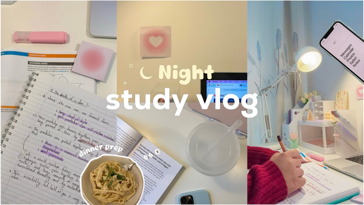 ⋆☾ Night study routine for A+🥇 | Realistic high school night study vlog - dinner prep etc 📚 ̟
