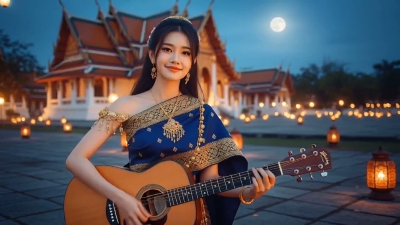 Enchanted Guitar Performance in a Moonlit Garden