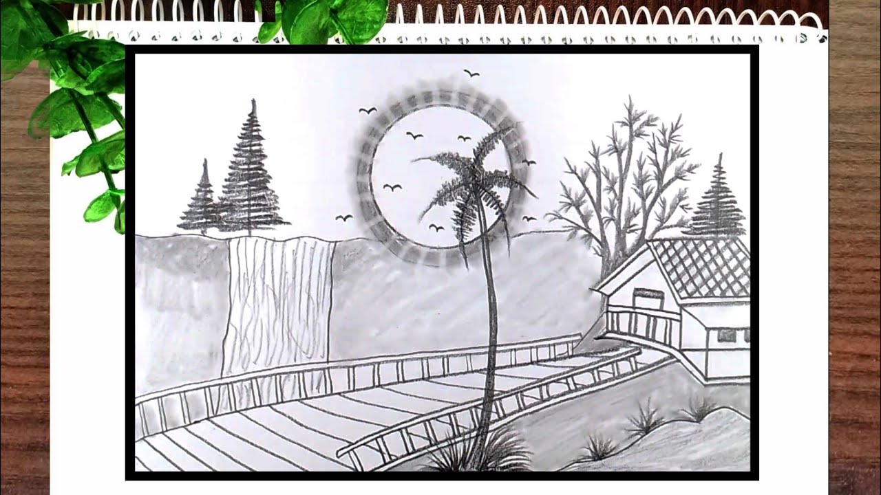 Beautiful village scenery drawing | Scenery drawing | Drawing pictures | Nature drawing | ছবি আঁকা