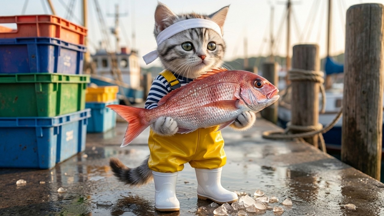 大漁だー!!海の男としてお魚釣りに挑戦!!まるりんの一日に密着🐱🐟
