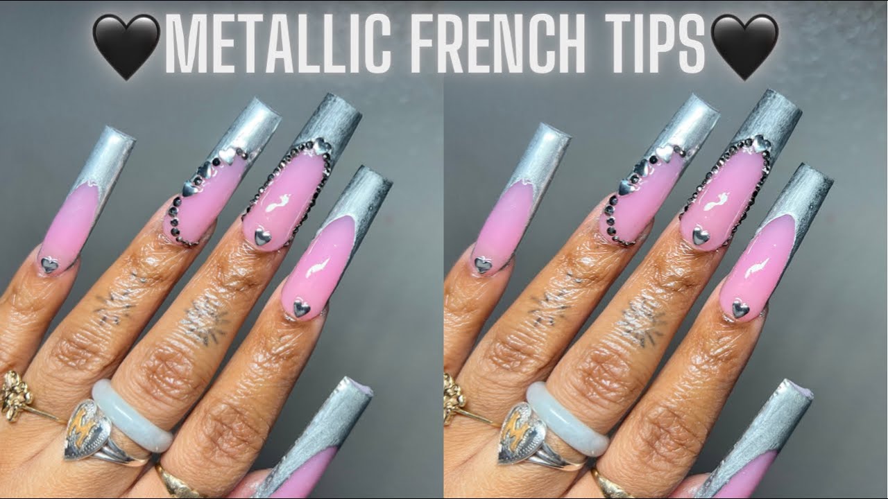 Femi Beauty Method Polygel Nails | Coffin Shaped Polygel Nails | Metallic French Tips