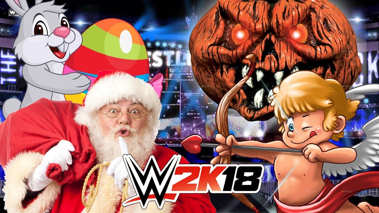 SANTA CLAUS vs EASTER BUNNY vs CUPID vs EVIL PUMPKIN | WWE 2K18 Gameplay