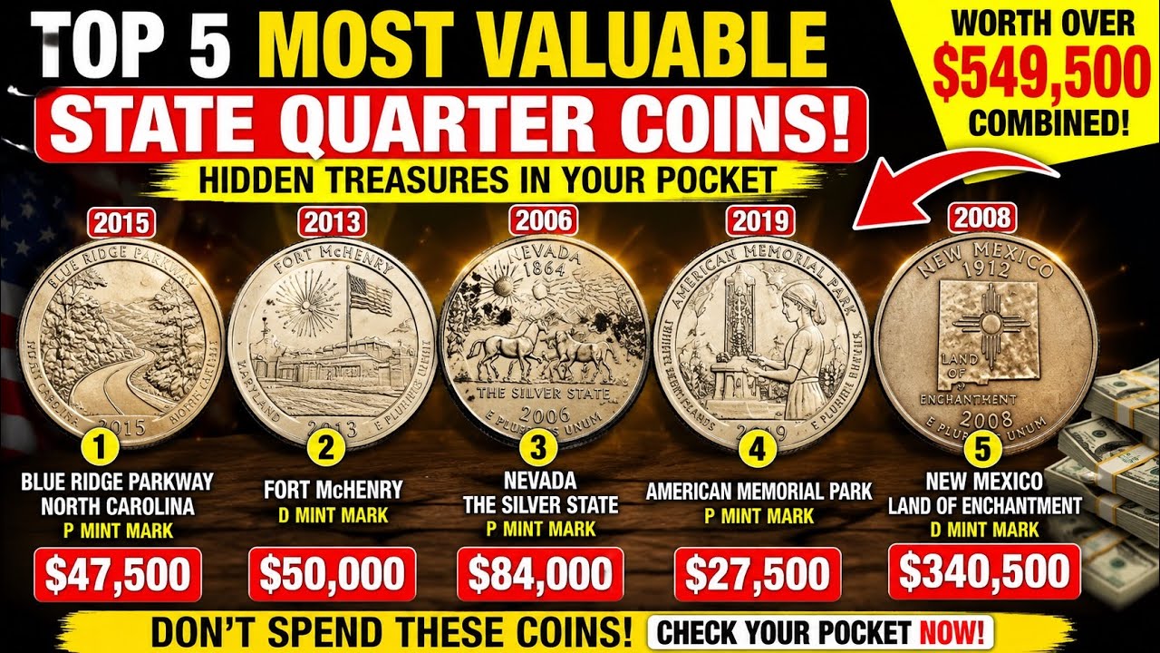 Top 5 Most Valuable State Quarter Coins Worth Over $549,500 | Hidden Treasures in Your Pocket!