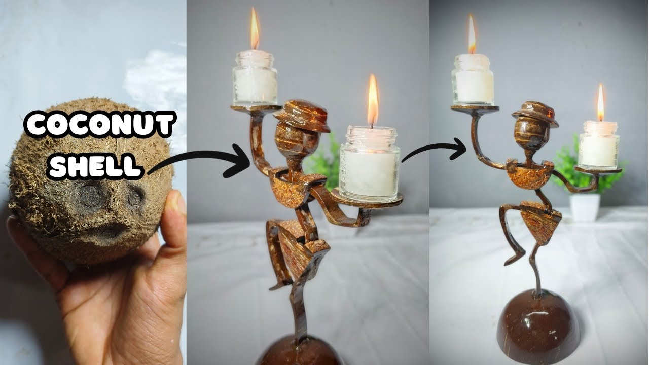 🕯️How to make a coconut shell candle stand🥥 | coconut shell candle stand | d i y | craft