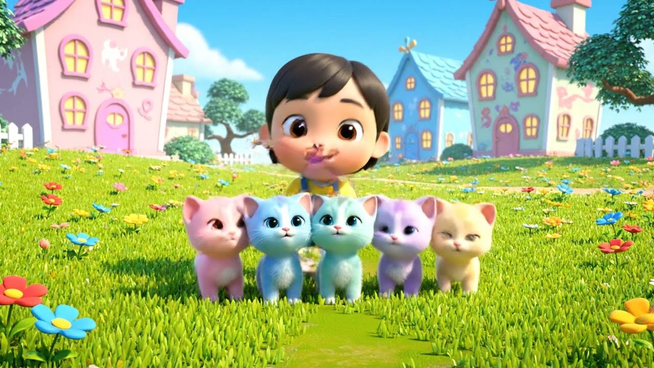 Five Silly Baby Kittens Chasing Butterflies | Nursery Rhymes for Kids