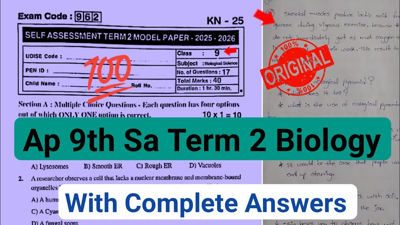 Ap 9th class Sa2 biology question paper 2026 with answers|biological science 9th Sa Term 2 paper