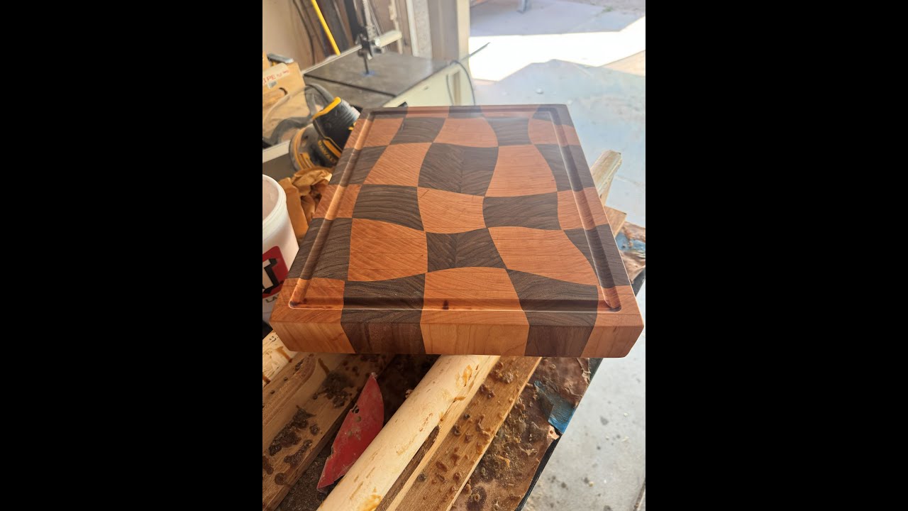 Wavy Checkered Walnut and Maple End Grain Cutting Board