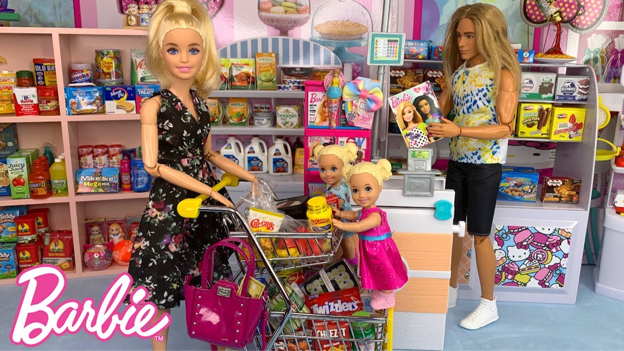 Barbie Grocery Shopping for Mini Food at Supermarket