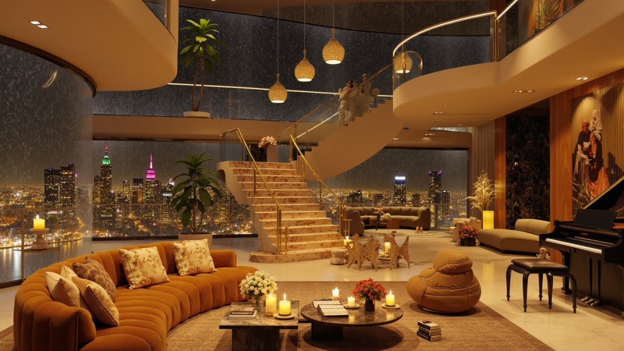 Elegant Jazz Night 🔥 Soothing Piano Music in a High🎶Rise Apartment