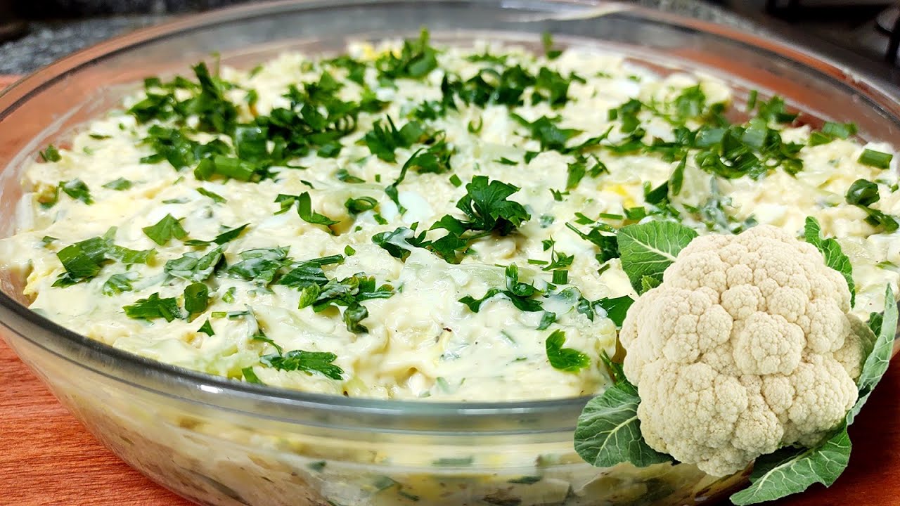 SALADA DE COUVE FLOR COM MAIONESE E OVOS COZIDO NUNCA COMI NADA IGUAL MUITO SABOROSA