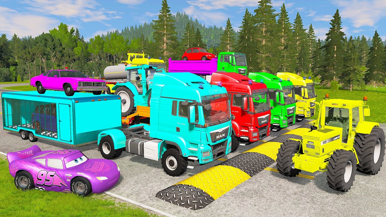 Flatbed Truck Mcqueen | Transportation with Truck - Pothole vs Car #3 - BeamNG.Drive