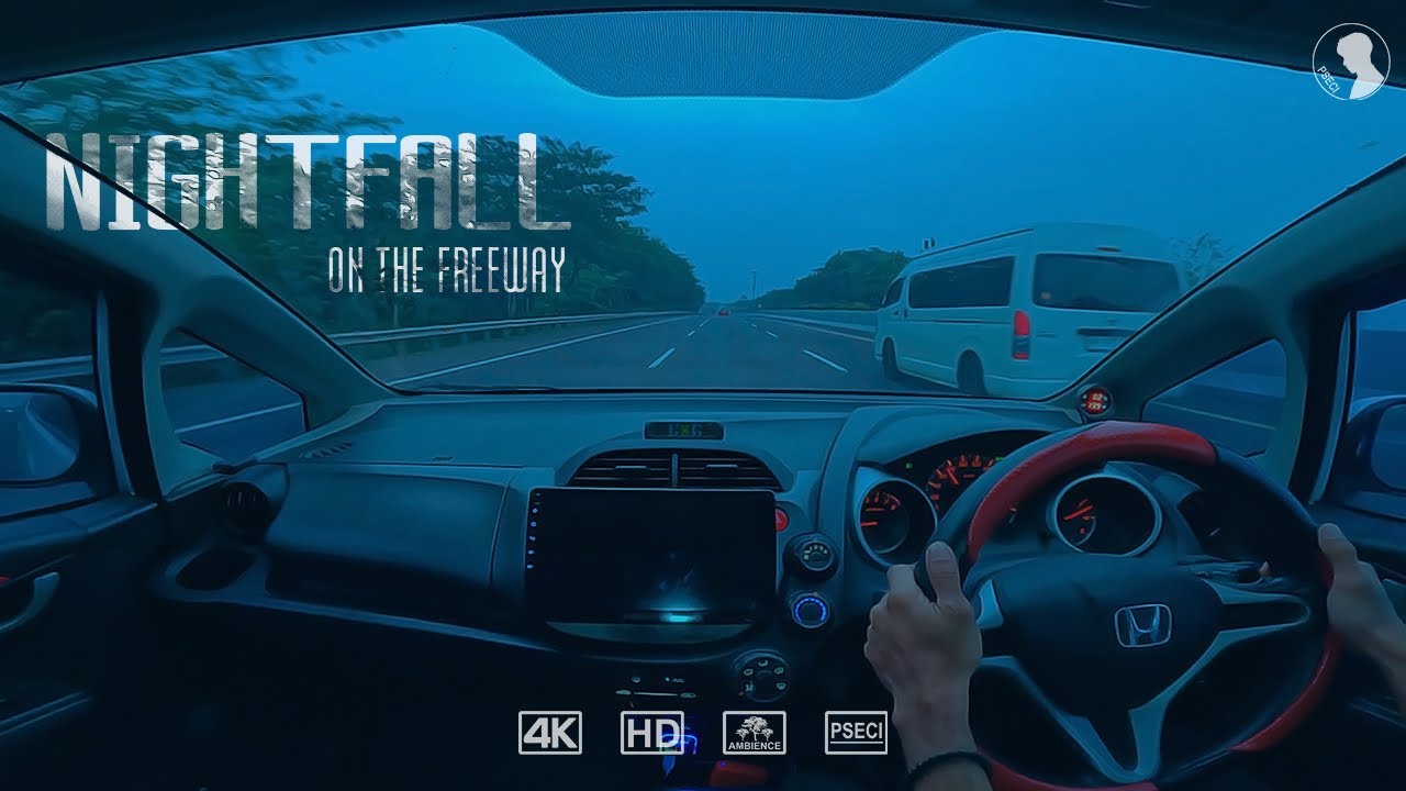 Nightfall drive on the freeway, pure road noise ambience for relaxing and calm the mind, Driving POV
