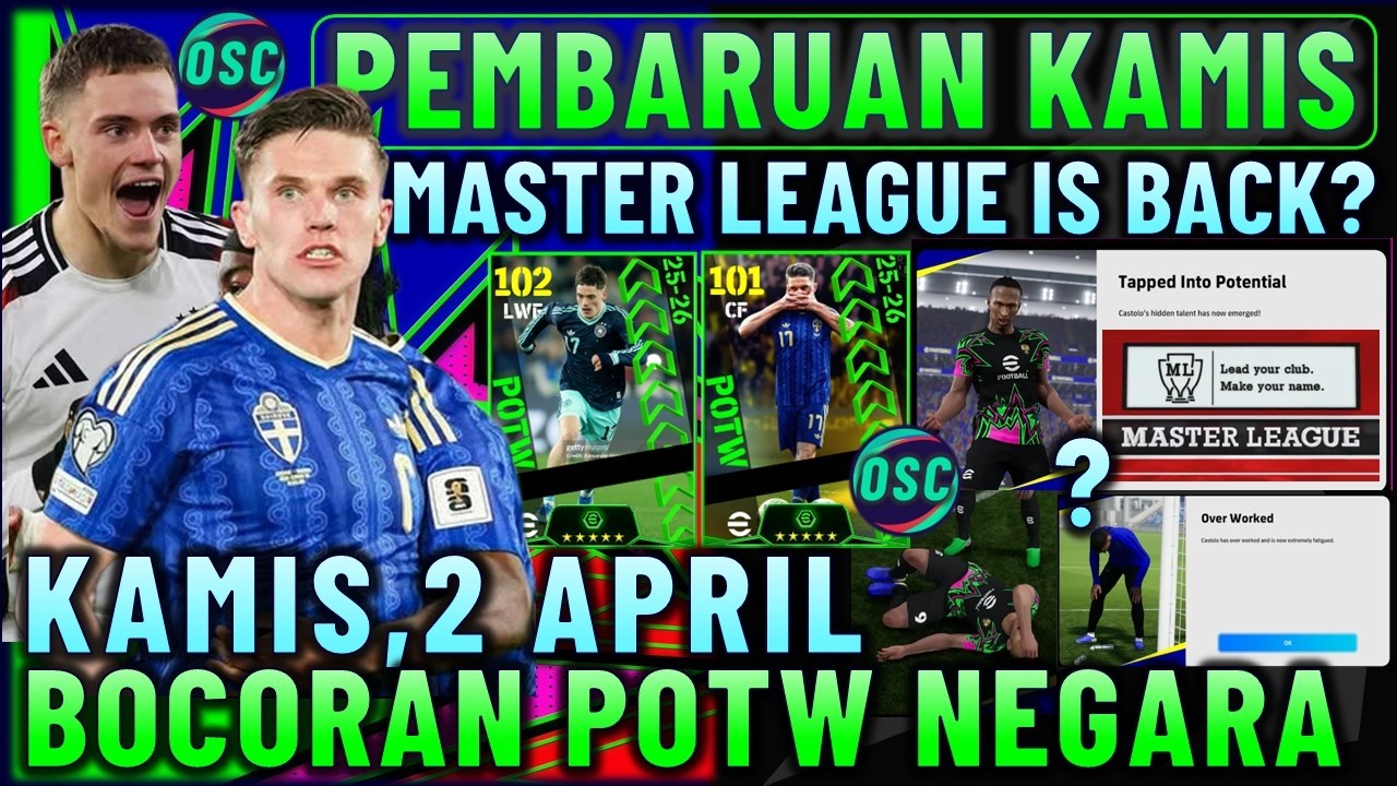 MASTER LEAGUE IS BACK !? PEMBARUAN KAMIS 2 APRIL, BOCORAN POTW NEGARA & MASTER LEAGUE EFOOTBALL 2026