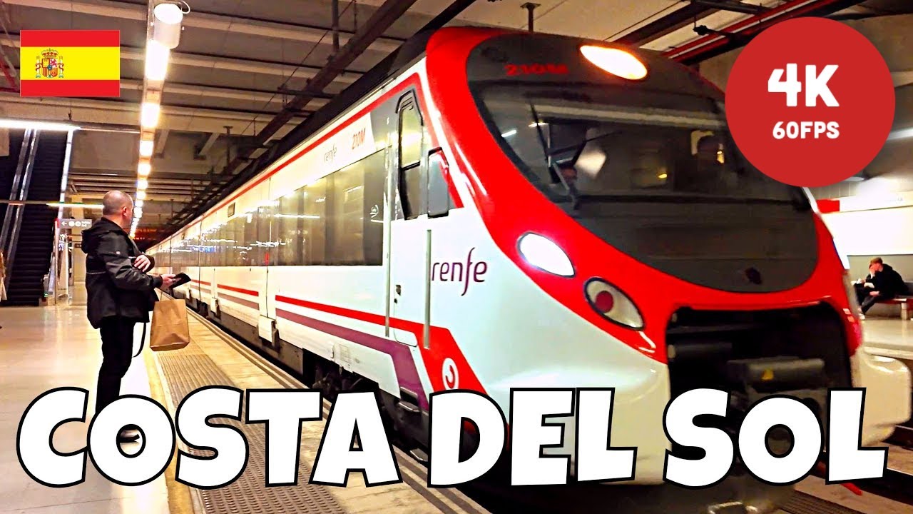 🚅 Suburban Trains Renfe Cercanías Malaga Train / Metro Virtual Walking Tour, Spain, Costa del Sol 4K