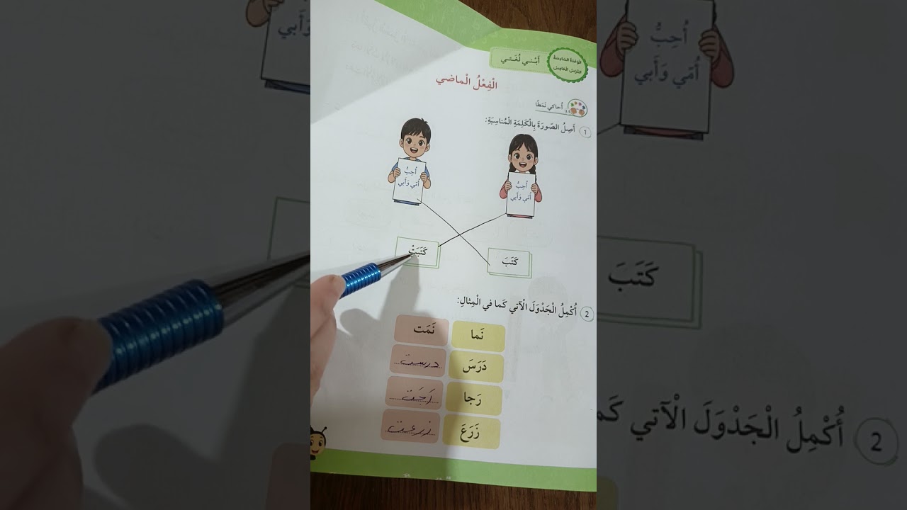 درس الفعل الماضي كتاب التمارين  +كتاب الطالب اللغة العربية ص27  الفصل الثاني الصف الثالث