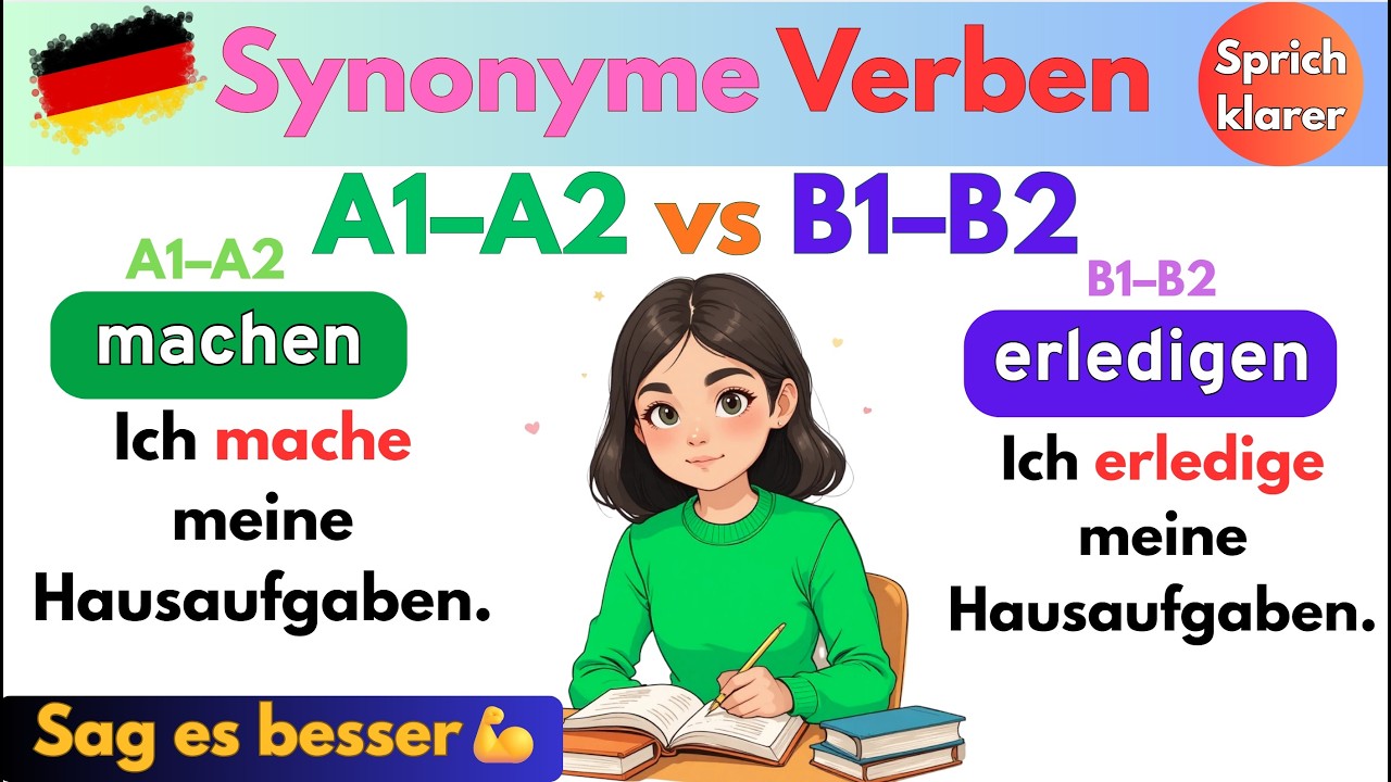 Sag es besser💪 200 Verben im Vergleich🚀A1–A2 vs. B1–B2| Sprich klarer!