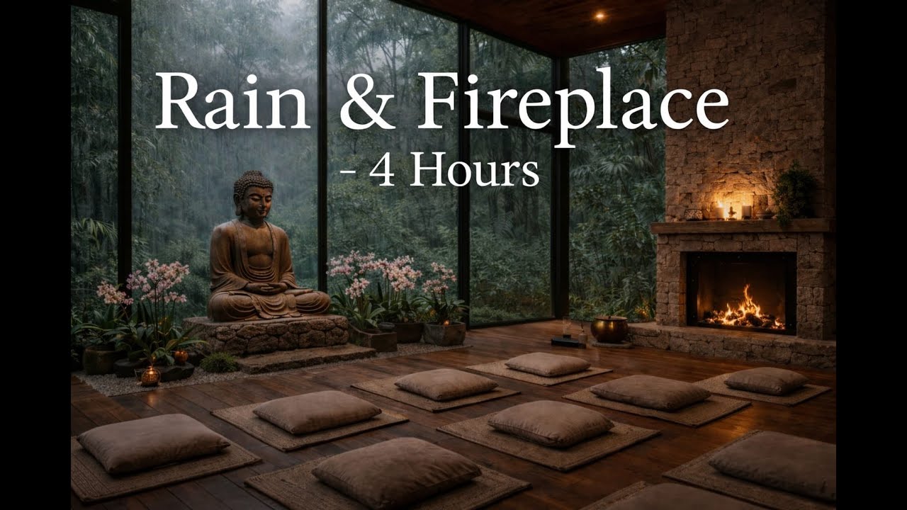 Rain & Fireplace | 4 Hours for Relax, Sleep, Study | Meditation | Calm Ambience Sanctuary