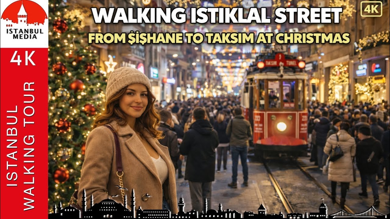 Walking Istiklal Street — From Şişhane to Taksim at Christmas | 4K - 2025