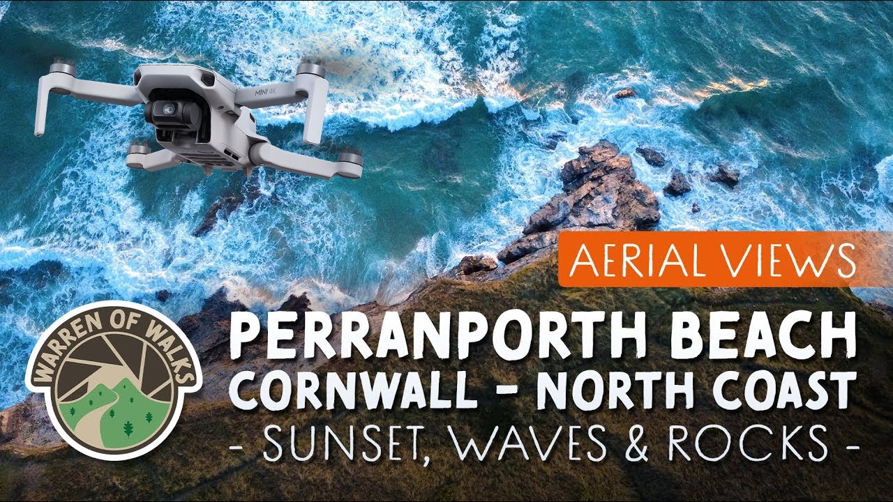 AERIAL TOUR - Waves, Cliffs, Sunset - Perranporth Beach, Cornwall 🚁 - Calming Drone Views
