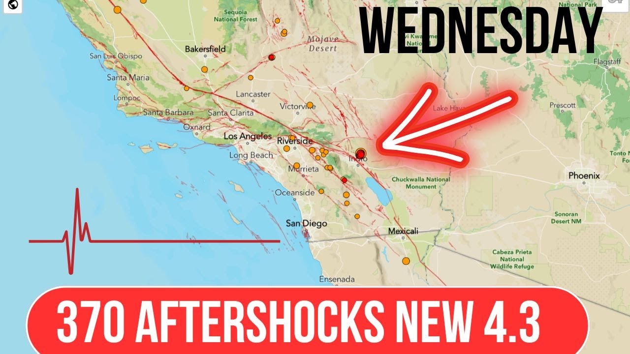 New 4.3 Earthquake near San Andreas Fault. 370 Aftershocks so far.. Stay on Guard. Wednesday update.