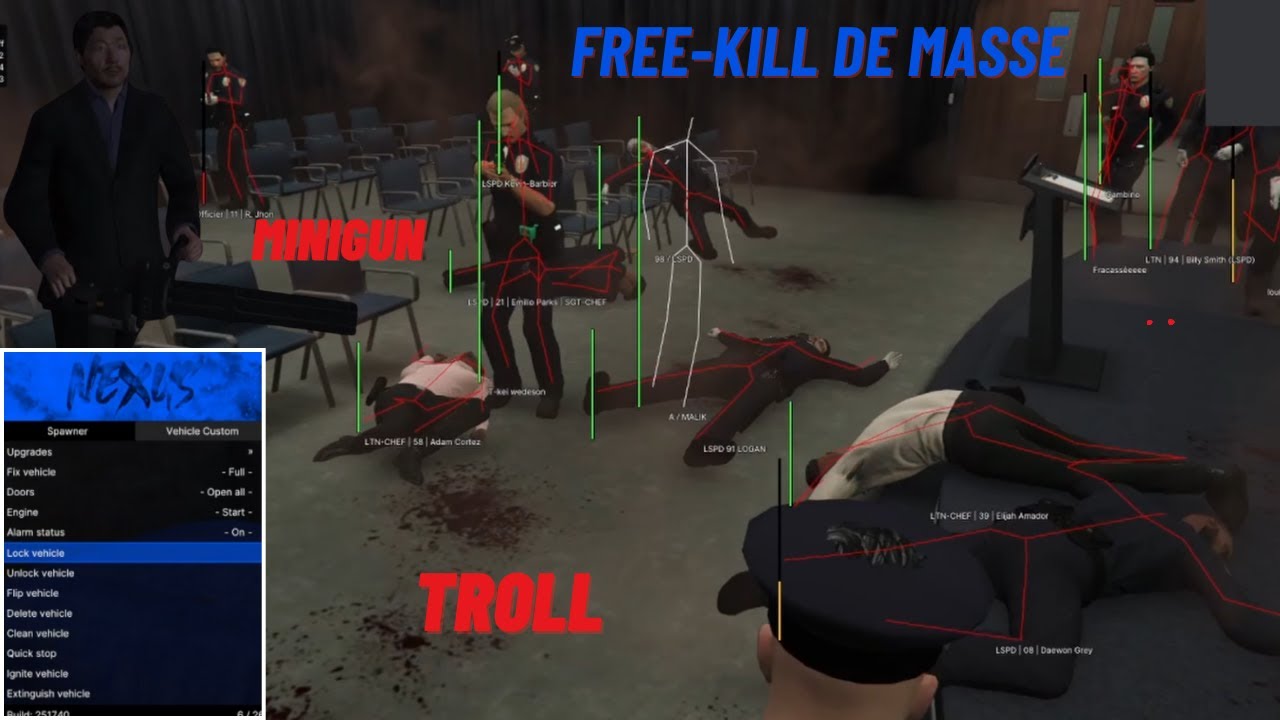 Je freekill tout le lspd puis je sors le mini gun avec un mod menu | troll sur fivem | gta5 rp