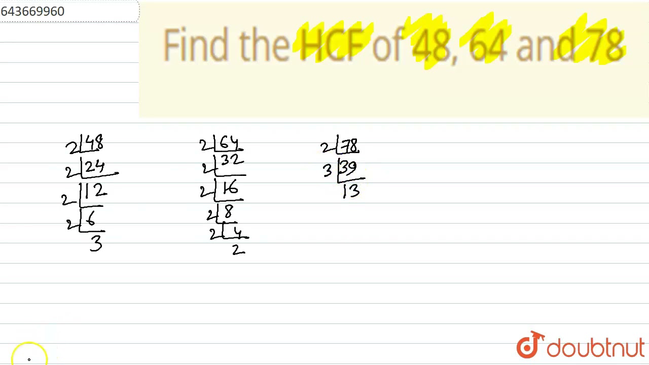 Find the HCF of 48, 64 and 78 | 6 | PLAYING WITH NUMBERS | MATHS | ICSE | Doubtnut