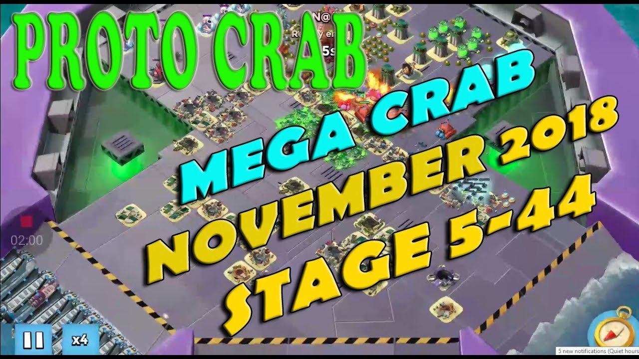 Boom Beach Mega Crab November 2018, Stage 5 to 44, proto crab