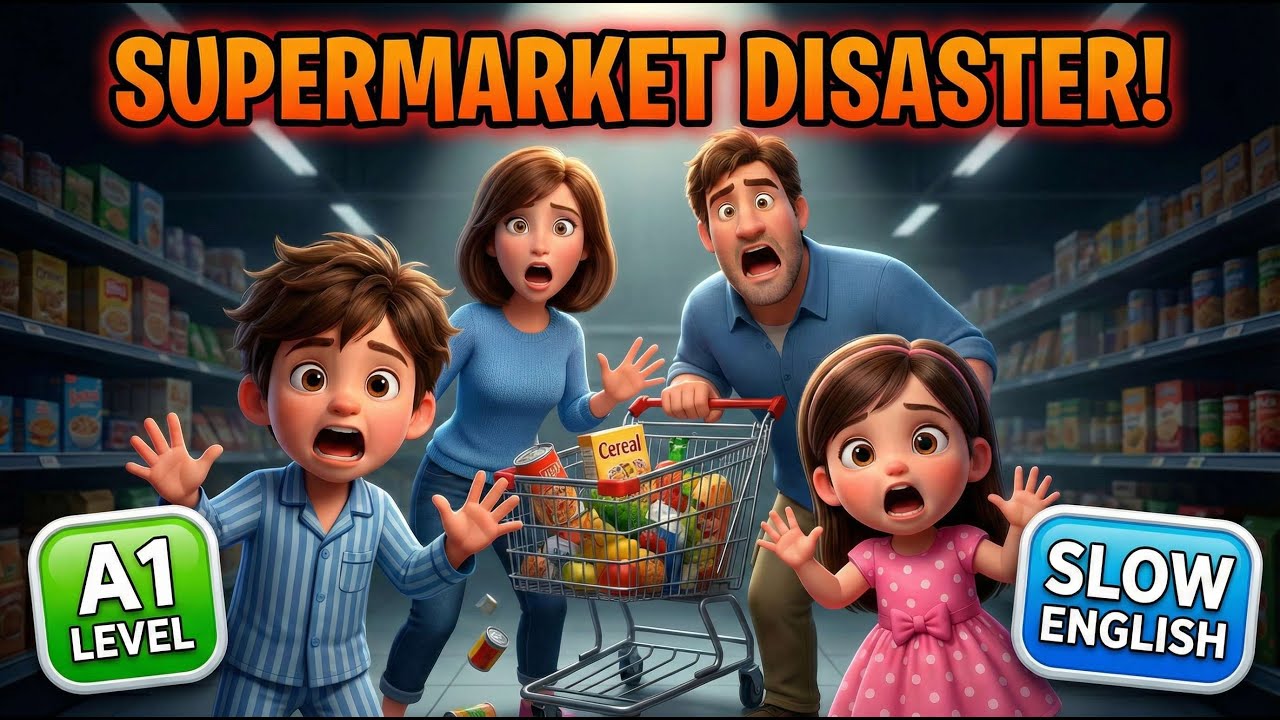 🛒 The Supermarket Adventure Gone Wrong! 😱 | Slow English Listening for Beginners (A1 Level)