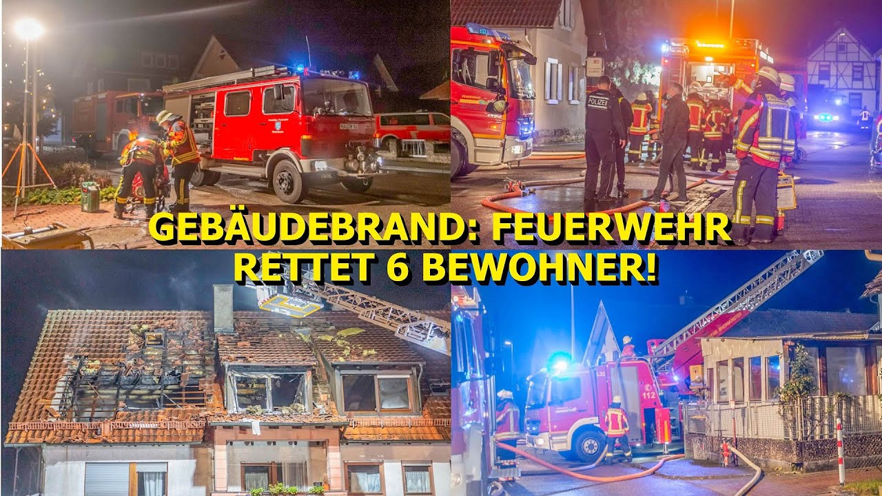 ++ DACHSTUHL IN FLAMMEN ++ (Feuerwehr rettet 6 Bewohner) - GROSSEINSATZ DER FEUERWEHR IN DER NACHT -