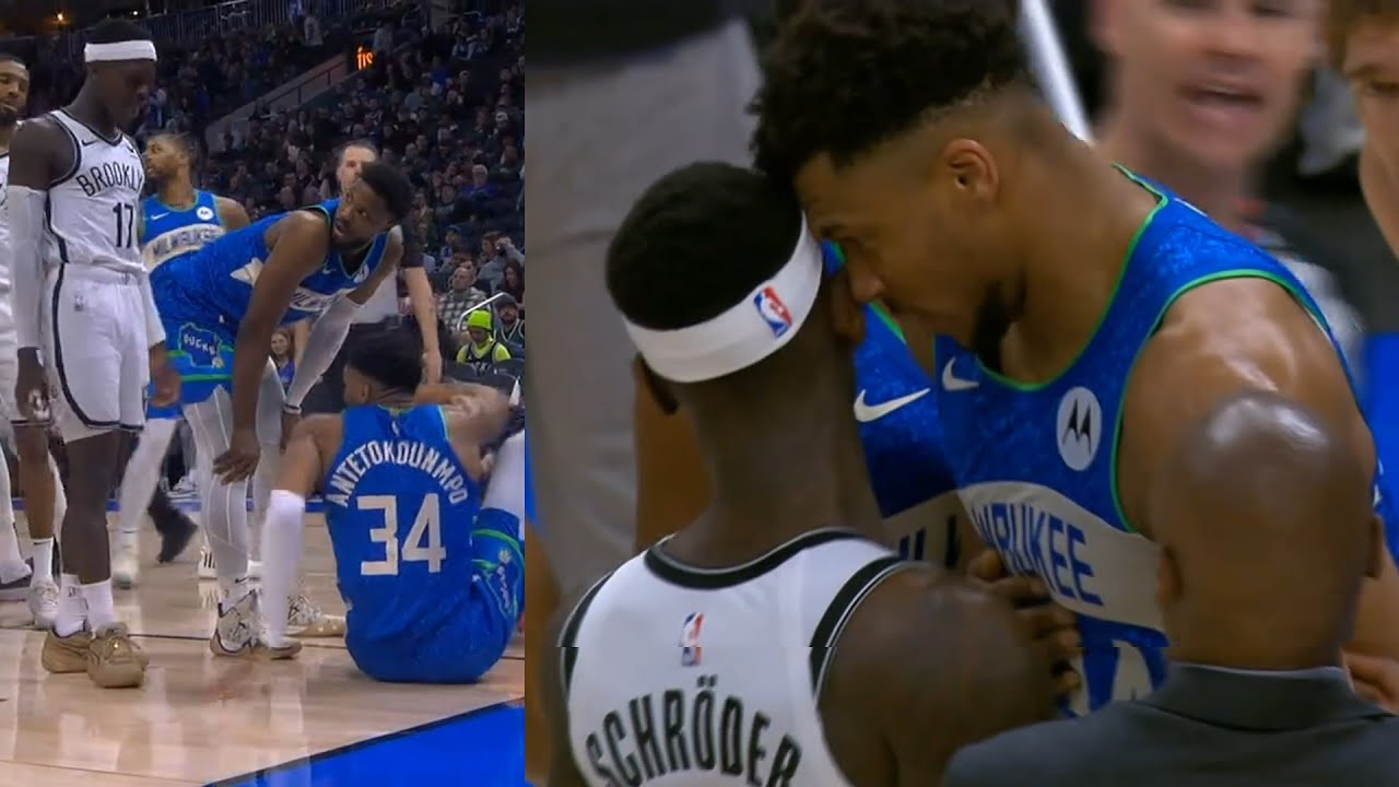 Giannis headbutts Dennis Schroder for taunting while he was down after hard foul 😳